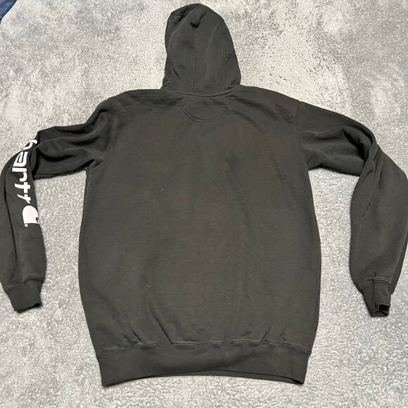 Carhartt Hoodie Mens Small Black Arm Graphic Work Loose Fit Sweatshirt - Picture 3 of 7